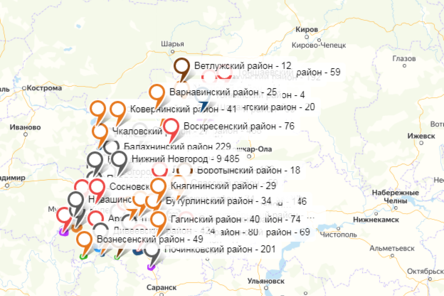 Карта заражения коронавирусом в Нижегородской области по районам